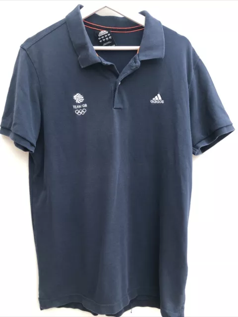 ADIDAS TEAM GB Polo Shirt Blue Short Sleeve Olympics Mens Large L