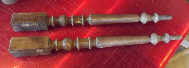Zwei Antik Stange aus Holz Tour Und Geschnitzt Vintage Restauration Möbel 74cm
