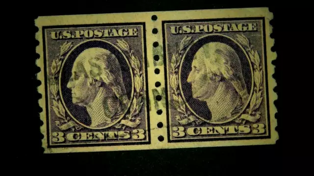 U S Stamps Scott 394 three cent Washington used pair 3mm sp. cv 200.00