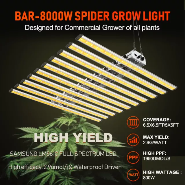 Spider 8000W LED Grow Light 6×6FT Coverage Commercial Full Spectrum Growing Lamp