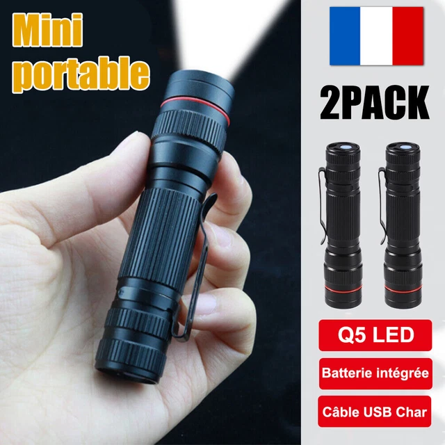 2pcs Lampe De Poche Rechargeable USB Torche À Main Zoom Tactique Mini w/Box