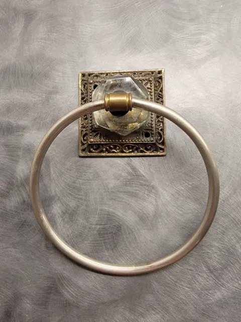 vintage brass  and metal wall towel ring