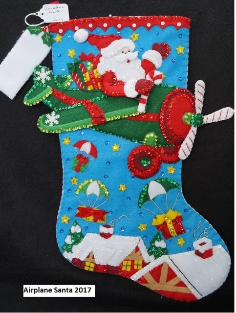 NEW HANDMADE 18" Bucilla Airplane Santa Felt Stocking