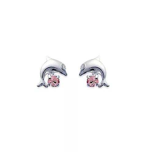 Boucles d'oreilles DAUPHIN Cristal ROSE & ARGENT NEUF