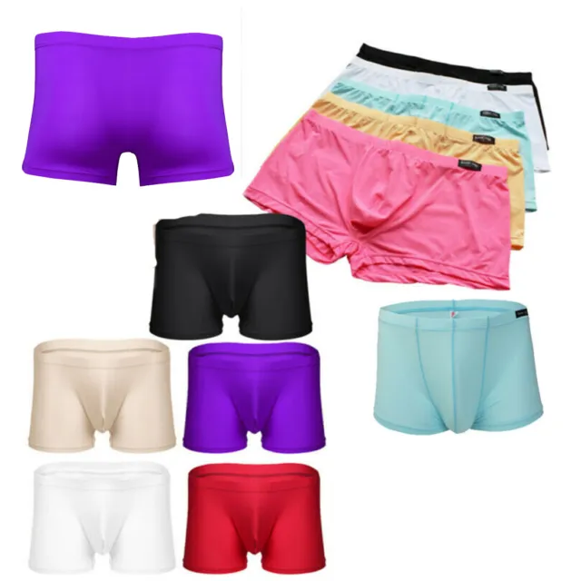 Men Ice Silk Boxer Briefs Pouch Underwear Soft Smooth Shorts Underpants Lingerie