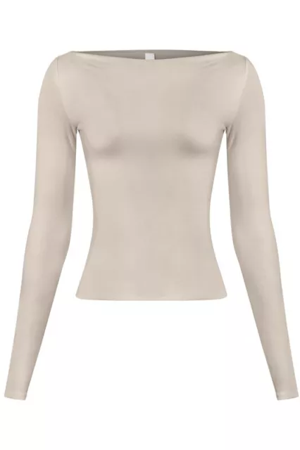 New SEXY Oatmeal Stretch Fit Basic Wide Neck L/S Buttery SOFT Tee Top Shirt S