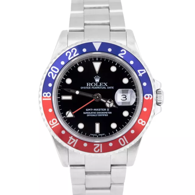 MINT 2002 Rolex GMT-Master II Oyster SEL Blue Red PEPSI Steel Watch Date 16710