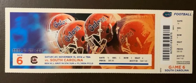 Florida Gators 11/15/2014 NCAA football ticket stub vs South Carolina