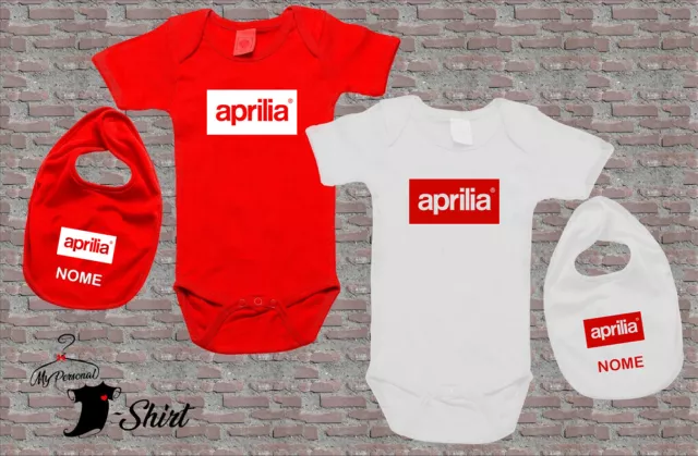 Coordinato Body Bavaglino Neonato Aprilia Bianco O Rosso + Nome Idea Regalo