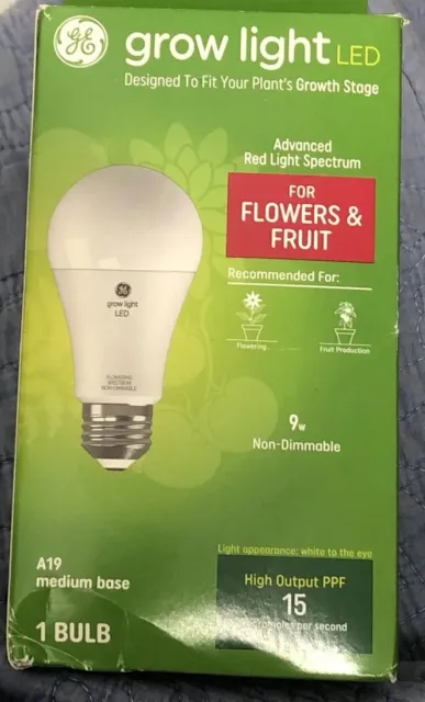 GE Grow Light LED 9W Advanced Red Light Spectrum High Output PPF 15 Bulb, A19