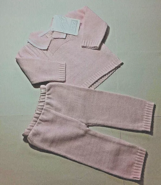 PEX Baby Mädchen Strickset Baumwolle Pullover und Hose spanischer Stil rosa 6-9 m