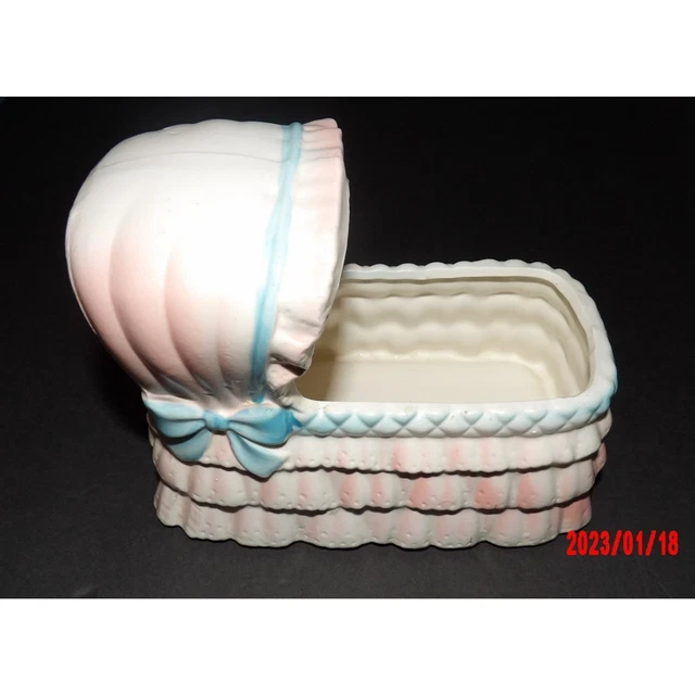 Relpo Bassinet Musical BABY Ceramic Planter Nursery Brahms Lullaby Music Box