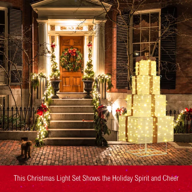 140cm Lighted Gift Box Christmas Tree Decoration 200 LED Lights 3D Xmas Present 2