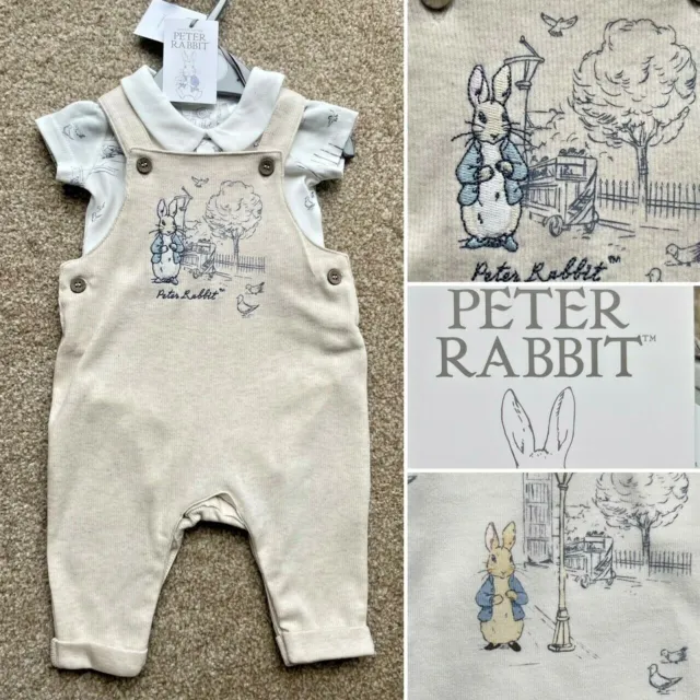 Tu 2-Piece PETER RABBIT Baby Boys Cotton Dungarees Set Outfit (0-3 Months) New!