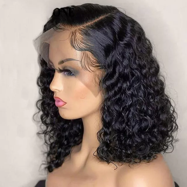 PERRUQUE LACE FRONT Naturelle Cheveux Courts Boucles 4x4 Densite 180 pour Femme EUR 78 22 PicClick FR