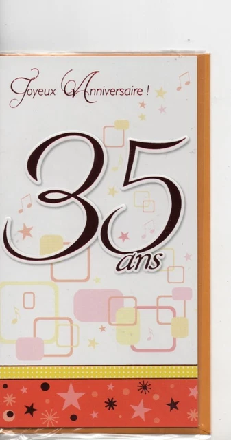 Carte Anniversaire 35 Ans Avec Enveloppe - Modèle N°189, Fabriqué En France, Neuf