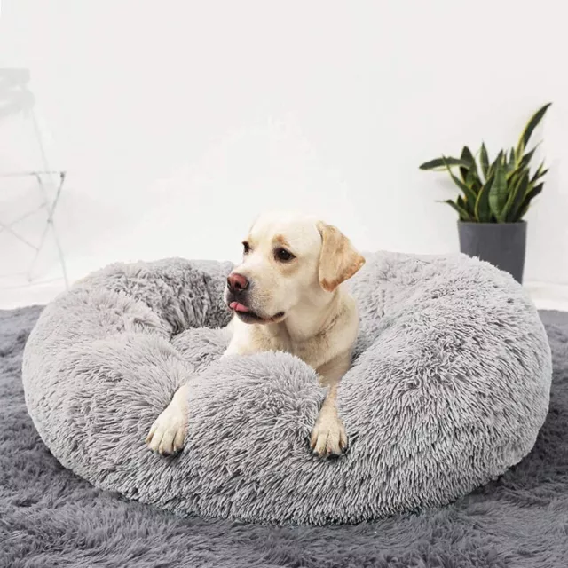 Donut Plush Pet Dog Cat Bed Fluffy Soft Warm Calming Bed Sleeping Kennel Nest 7