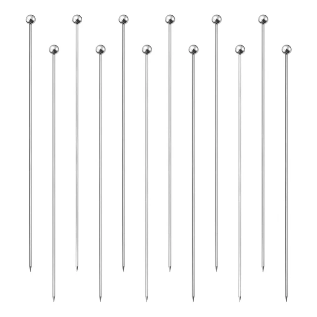 8.2" Metal Cocktail Toothpicks Round Bead Drink Picks Cocktail Skewers 12Pcs