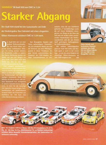 CMC 1/24 – Audi 920 Cabriolet 1938-1940 – Modèle Neuf En Métal