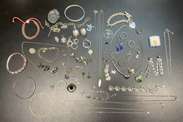 Large 925 Sterling Silver Jewelry Lot, Vintage And Modern, 313 Grams, Lot #1