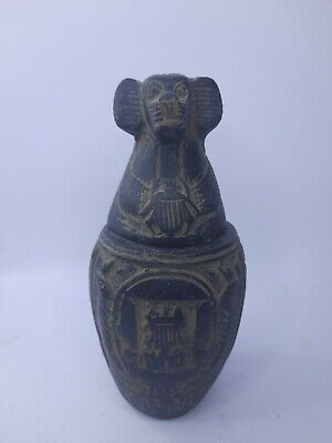 RARE ANTIQUE ANCIENT EGYPTIAN Statue Faience Monkey Baboon Head Winged Scarab