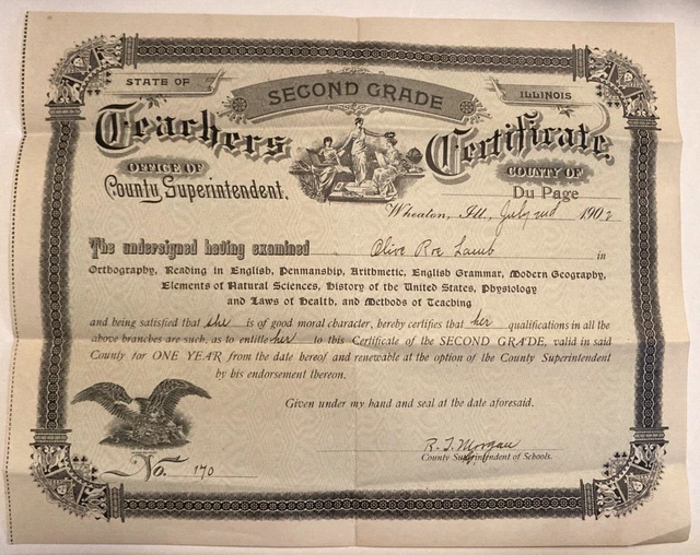 Antique 1902 teachers certificate to teach second grade elementary 