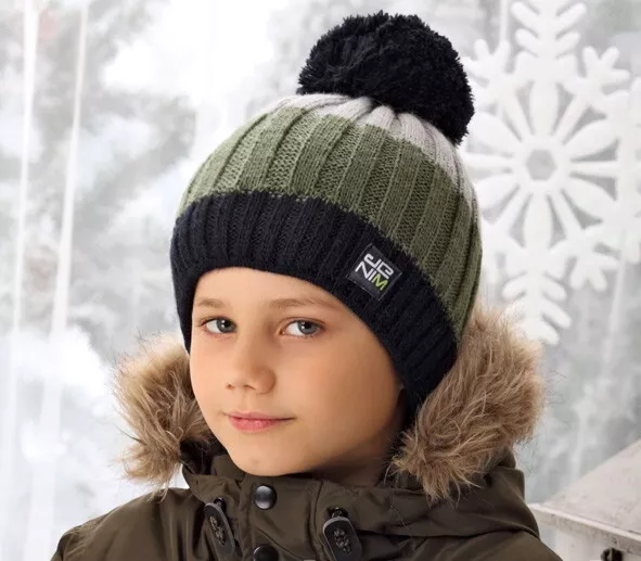 Kindermütze Jungen Mütze Strickmütze Neu AJS Winter Warm Bommelmütze