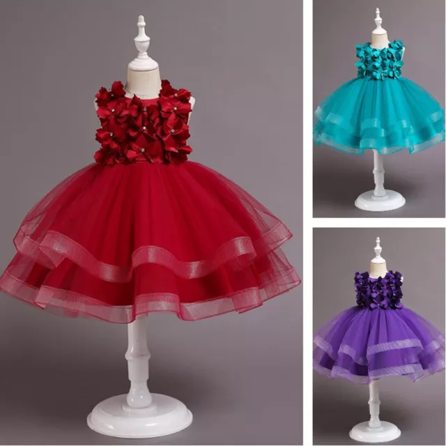 Bambini Ragazza Principessa Abito Rete Tutu Bolle Strass Performance Matrimonio