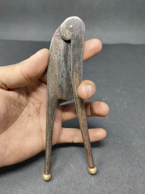 Antique Iron Floral Engraved Islamic Betel Nut Cutter Sarota Brass Work Handle