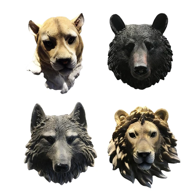 3D Animal Head Wall Mount Statue Bust Resin Figurine Sculpture Bar Crafts