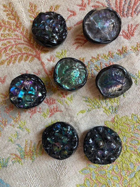 Lot De 6 Boutons Anciens En Verre Peint - 14/18 Mm - Vintage Français - Occasion