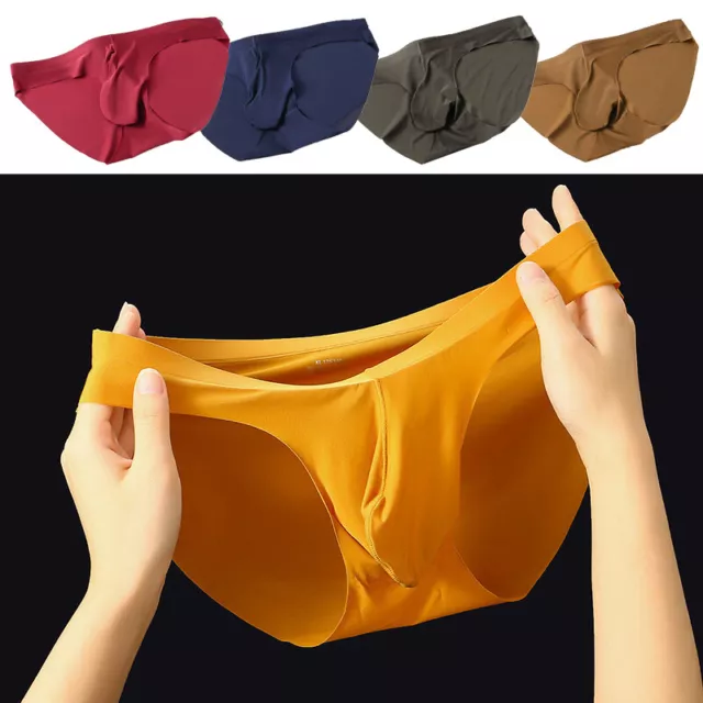 Men's Ice Silk Briefs Sexy Low Waist Bikini Panties Pouch Breathable  Underwear☆