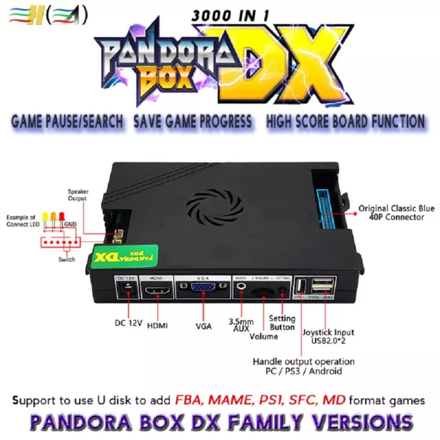 PANDORA BOX DX 3000 In 1 3P/4P ARCADE SPIELE Board HDMI VGA PANDORAS 3D 2