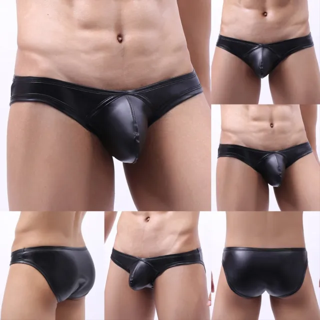Slips sous-V��tements Simili-Cuir Tanga Look Mouill�� Homme Basse Taille