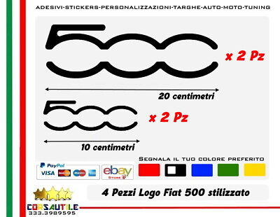 4 Adesivi fiat 500 logo scritta decal stickers adesivo laterale vinile pegatina