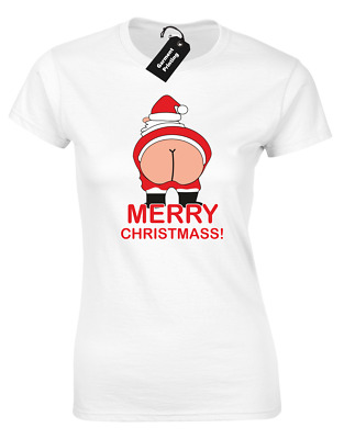 Merry Christmass Ladies Womens T-Shirt Funny Xmas Design Rude Jumper Santa