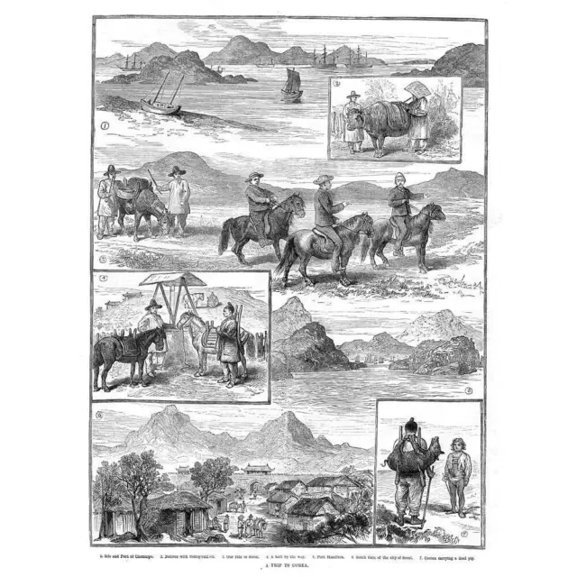KOREA Scenes on a Journey in the Country - Antique Print 1886