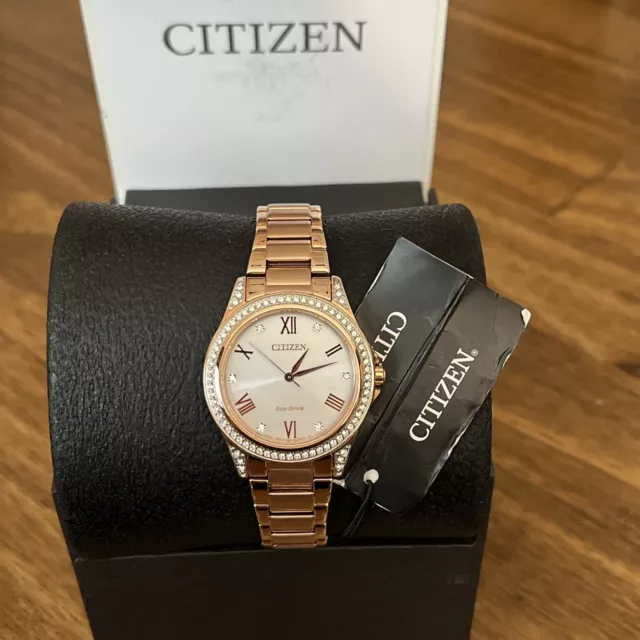 CITIZEN Eco-Drive CRYSTAL Rose Stainless Steel Women's Watch - EM0233-51A - $275