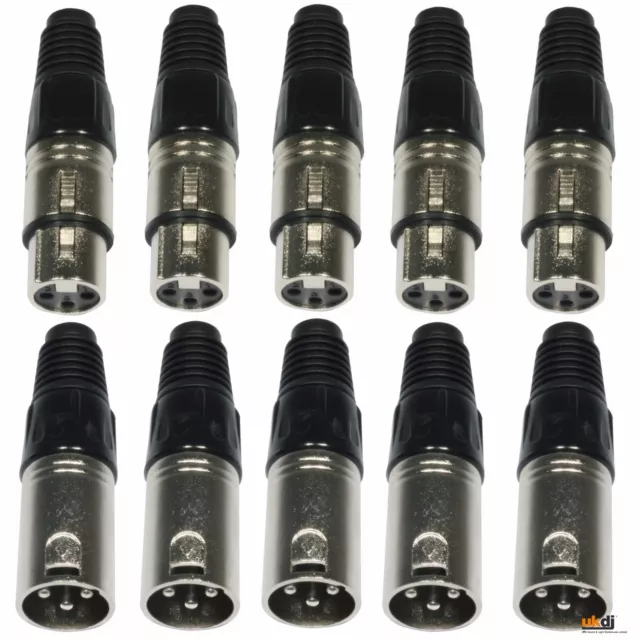 10 x Pro Combi Male Female Plug XLR 3 Pin With Solder Terminal for Mic DMX Leads