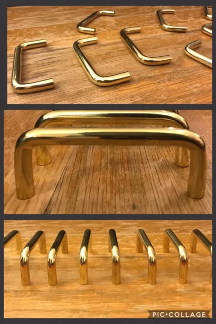 6 Handles Bar Polished Brass Heavy Round Top Cabinet Drawer Mid Century Vintage