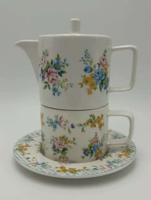 Ashdene HEIDI Floral Porcelain Tea for One Teapot Cup Saucer Chris Chun - 2006