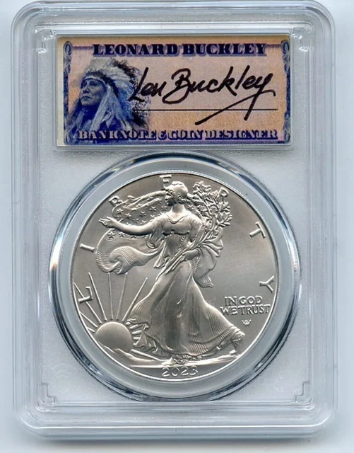 2023 $1 American Silver Eagle 1oz PCGS MS70 FS 1 of 500 Leonard Buckley