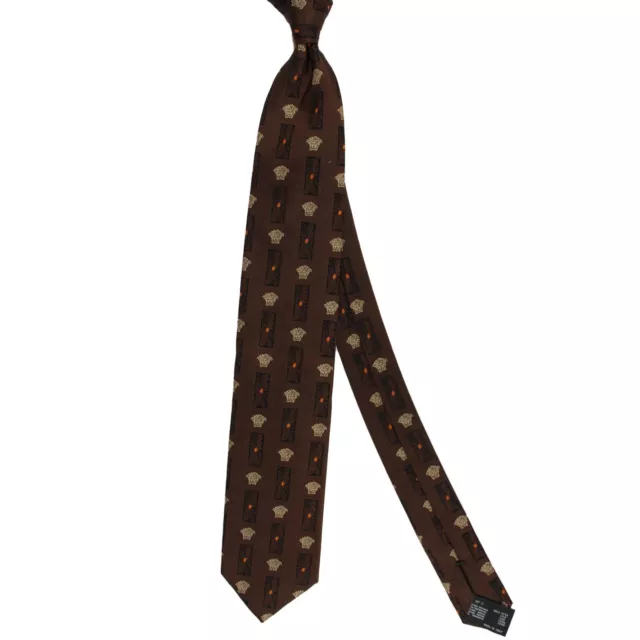 100% New VERSACE Silk Tie Brown Medusa Design - Original Gift Box GENUINE 231191 3