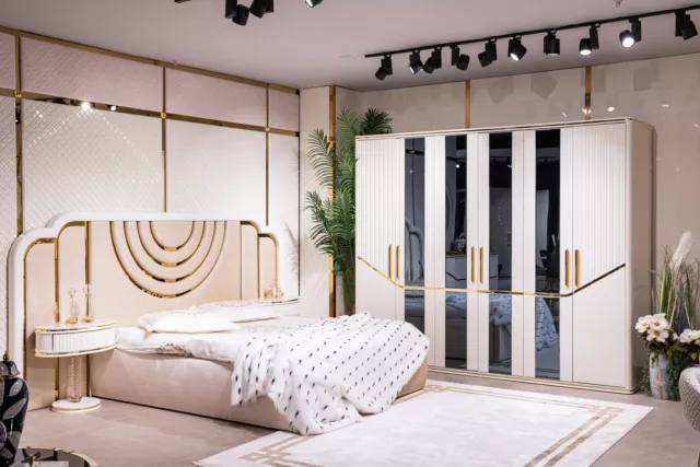 Moderne Chambre à Coucher Set Lit 2x Nachttische Penderie Design Meuble 4 Pièces