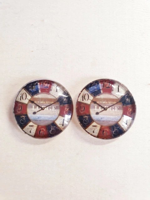 2 x Uhren Cabochons ♥ zum Basteln/Schmuckherstellung Zubehör Rund Ø 25mm