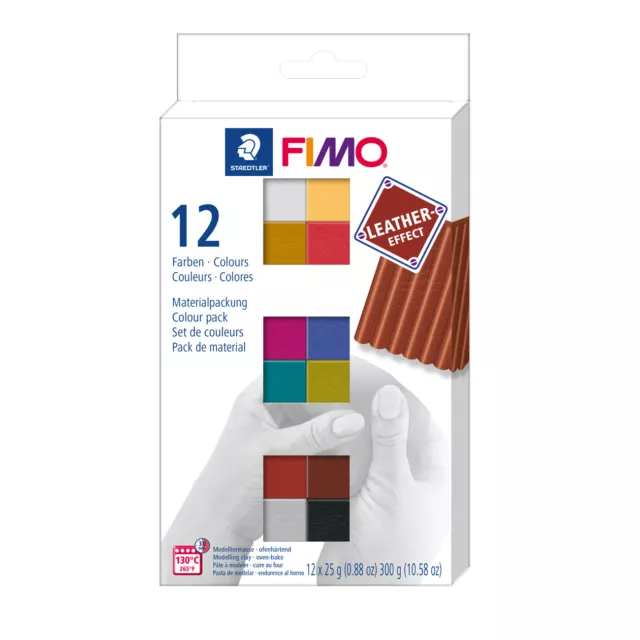 FIMO® Leather Effect Modelling Clay (oven-bake) 12 Assorted Colours Pack