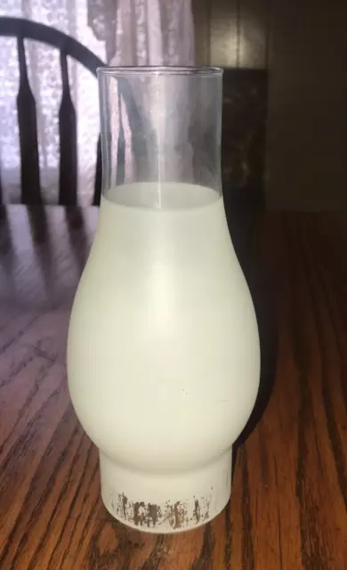 Vtg Frosted Glass Oil Hurricane Lamp Chimney Globe Shade 8.5 Tall 2 3/4" Base