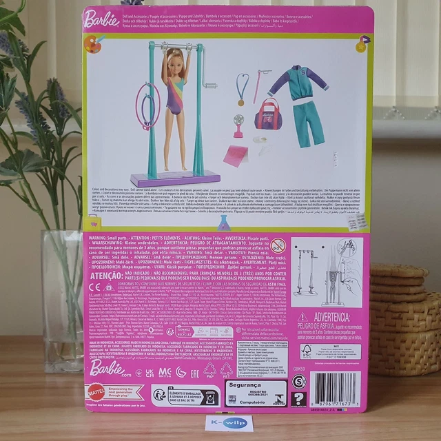 BARBIE TEAM STACIE Doll Gymnastics Playset Spinning Bar & Accessories