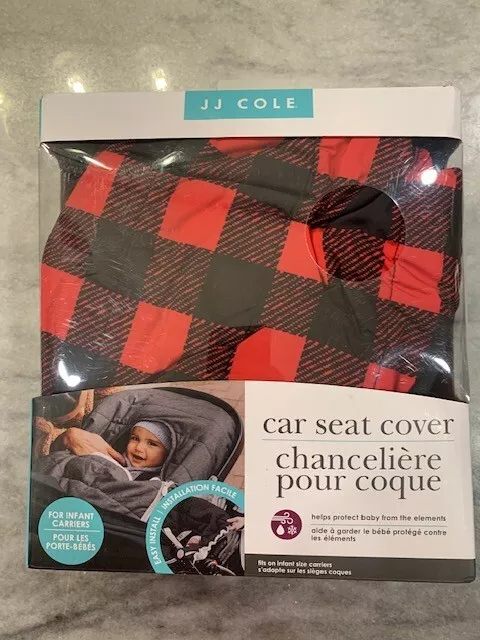 JJ Cole Urban BundleMe Car Seat Cover Red Black Buffalo Check Buttons Hood Plaid