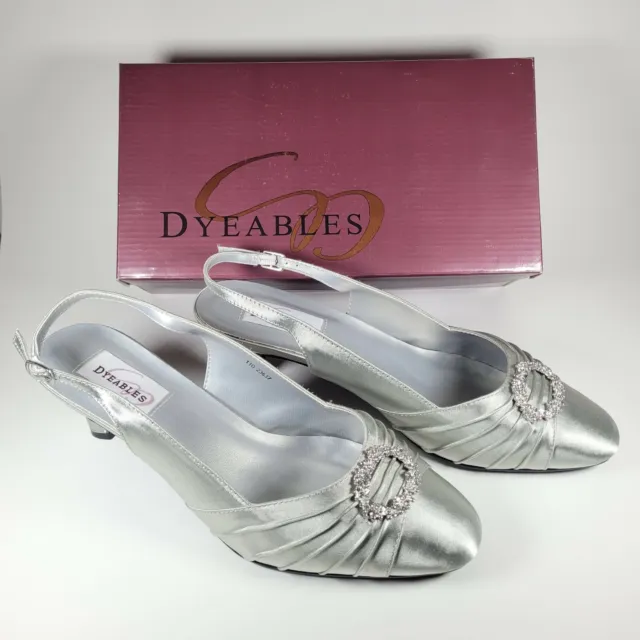 Dyeables Womens Ann Pump 11D Silver Satin Rhinestones Dress Shoes